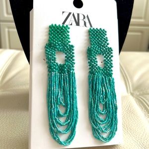 NWT TURQUOISE LONG BEADED EARRINGS by Zara